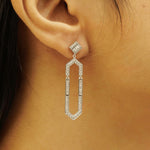 Load image into Gallery viewer, Hexagonal Dangle Diamond Earrings, 14k Solid Gold, Natural Diamonds, Geometric Statement Earrings, Bridal Drop Long Earrings