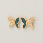 Load image into Gallery viewer, Kids Butterfly Diamond Earrings, Green Enamel Studs, 14k Solid Gold, Natural Diamonds, Gift for toddlers/girls/kids, Ready To Ship