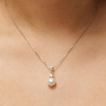 Load image into Gallery viewer, Pearl Diamond Pendant Necklace, 14k Solid Gold,  Natural Diamonds, Gemstones Solitaire Jewelry, Minimalist Stacking Pendant, Bridal Necklace