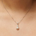 Load image into Gallery viewer, Pearl Diamond Pendant Necklace, 14k Solid Gold, Natural Diamonds, Gemstones Solitaire Jewelry, Minimalist Stacking Pendant, Bridal Necklace