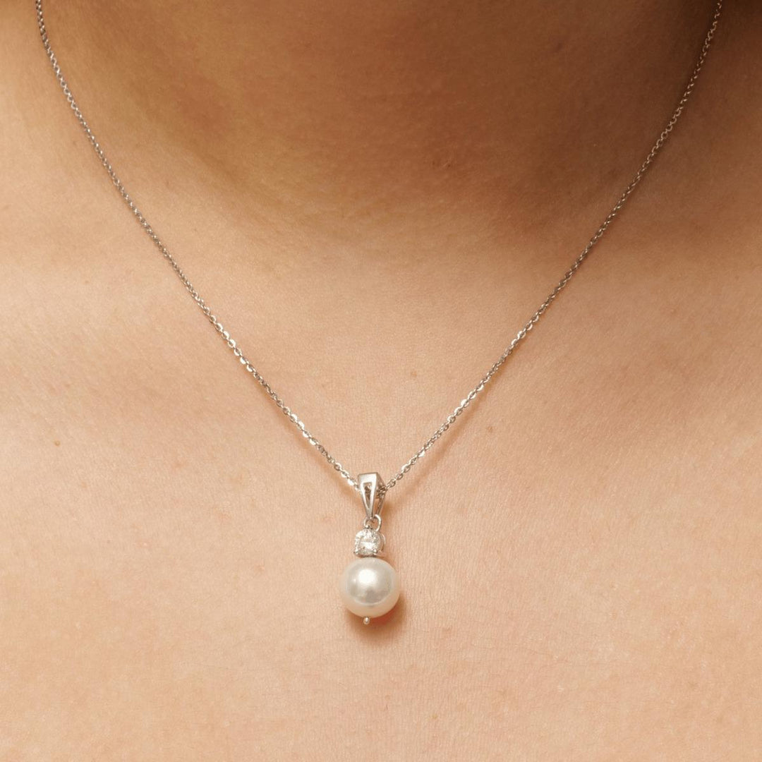 Pearl Diamond Pendant Necklace, 14k Solid Gold,  Natural Diamonds, Gemstones Solitaire Jewelry, Minimalist Stacking Pendant, Bridal Necklace