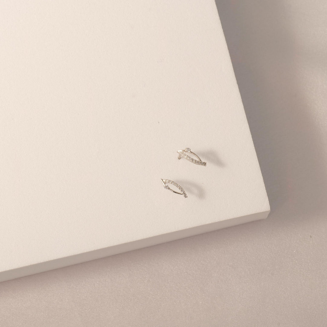 Leaf diamond Stud Earrings , 14k Solid Gold Prong Light Weight , Natural Diamonds , Gift For Her