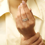 Load image into Gallery viewer, Marquise Diamond Broad Band Ring, 14k Solid Gold, Halo Half Eternity Statement Band, Natural Diamonds, Wide Stacking Ring, Gift For Her