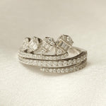 Load image into Gallery viewer, Leaves Diamond Band Ring, 14k Solid Gold, Statement Ring, Round and Baguette Natural Diamond, Crown Wrap Bypass Ring, Gift For Her