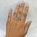 Load image into Gallery viewer, Floral Natural Diamond Bypass Ring: 14k Solid Gold Baguette Flowers Open Ring, Certified Jewelry