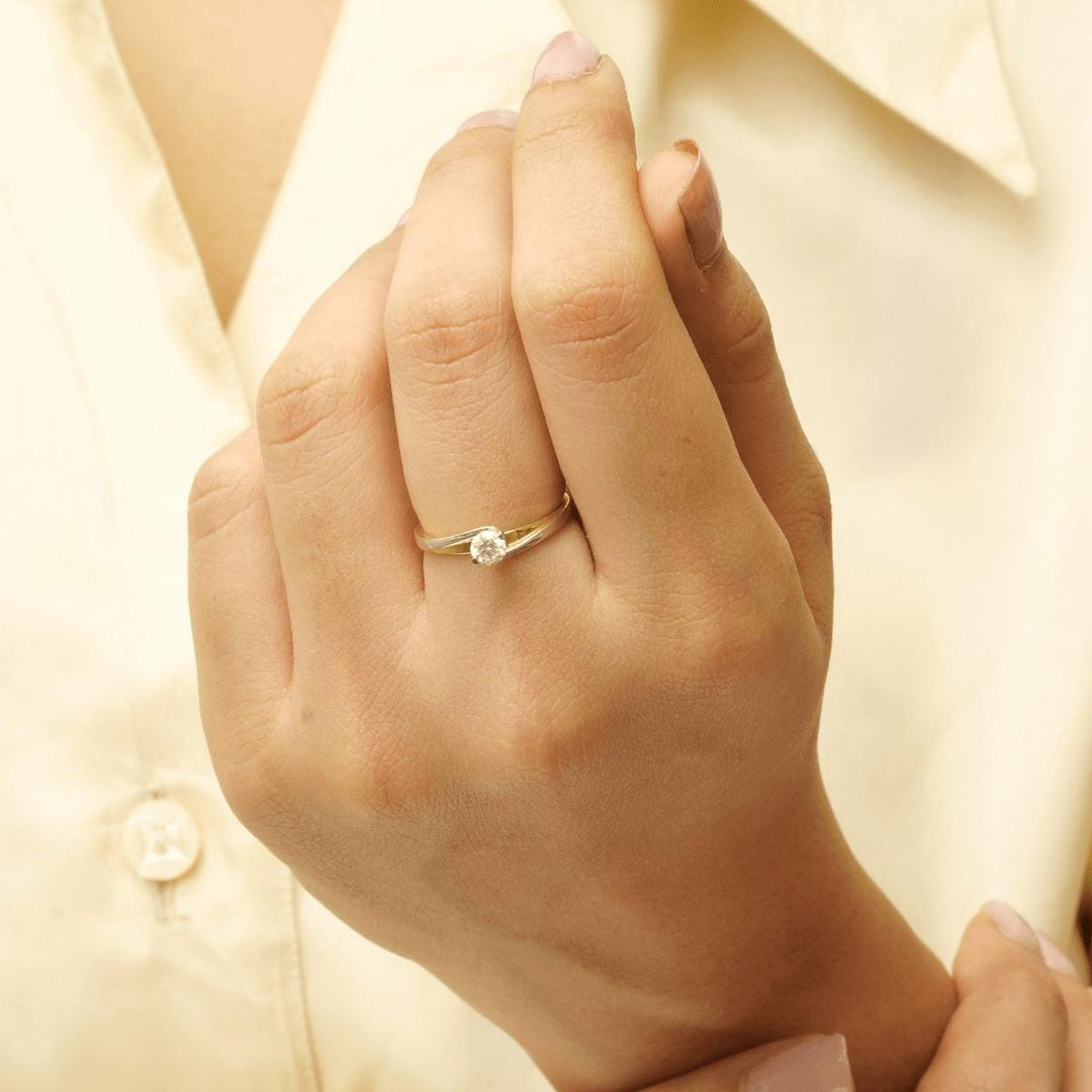 Solitaire Engagement Dual Tone Ring , 14k Solid Gold , Engagement Ring , Natural Diamonds , Wedding Bridal Ring , Gift For Her