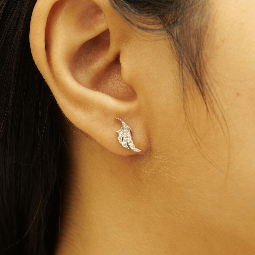Angel Wing Diamond Stud Earrings, 14k Solid Gold, Natural Diamonds, Cluster Pave Setting, Everyday Minimalist Earrings,Women's Day Gift