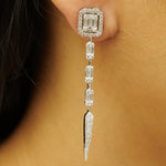 Load image into Gallery viewer, Geometric Dangle Drop Earrings, 14k Solid Gold, Natural Diamonds, Halo Cluster Bridal Earrings, Statement Jewelry, Cocktail Earrings