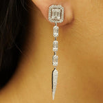 Load image into Gallery viewer, Geometric Dangle Drop Earrings, 14k Solid Gold, Natural Diamonds, Halo Cluster Bridal Earrings, Statement Jewelry, Cocktail Earrings