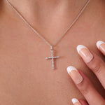 Load image into Gallery viewer, Diamond Cross Pendant, 14k Solid Gold, Natural Diamonds, Religious Adjustable Necklace, Everyday Stacking Jewelry, Baptism Gift