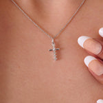 Load image into Gallery viewer, Cross Drop Diamond Pendant, 14k Solid Gold, Natural Diamonds, Religious Adjustable Necklace, Minimalist Everyday Jewelry