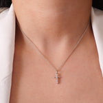 Load image into Gallery viewer, Cross Drop Diamond Pendant, 14k Solid Gold, Natural Diamonds, Religious Adjustable Necklace, Minimalist Everyday Jewelry