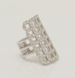 Load image into Gallery viewer, Check Design Natural Diamonds Cocktail Ring: 14k Solid Gold Patterned Triple Shank Ring, Certified Jewelry