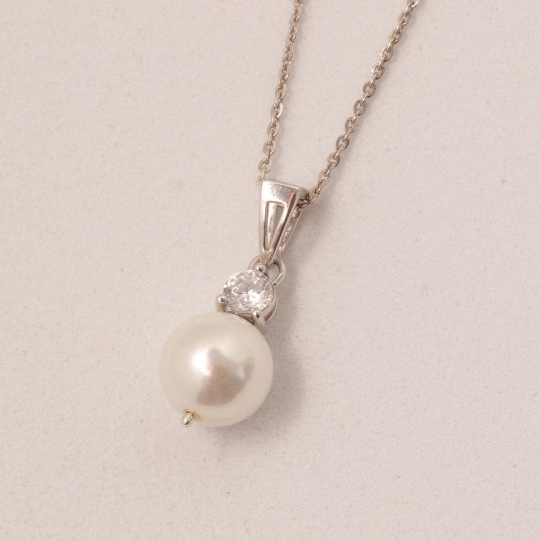 Pearl Diamond Pendant Necklace, 14k Solid Gold,  Natural Diamonds, Gemstones Solitaire Jewelry, Minimalist Stacking Pendant, Bridal Necklace