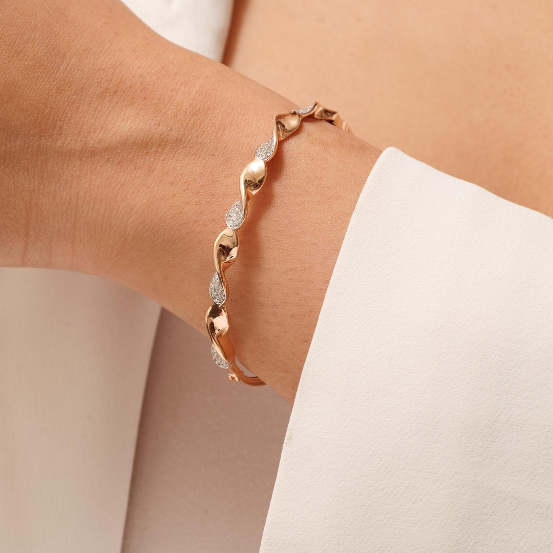 Wavy Diamond Cuff Bracelet, 14k Solid Gold, Natural Diamonds, Stackable Minimalist Jewelry, Everyday Statement Bracelet, Cluster Set Bangle