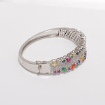 Load image into Gallery viewer, Rainbow Gemstone Natural Diamond Broad Bridal Bracelet: 14k Solid Gold Cluster Cocktail Bangle Jewellery, Certified Jewelry