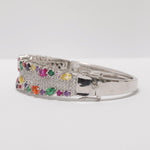 Load image into Gallery viewer, Rainbow Gemstone Diamond Bracelet, 14k Solid Gold, Natural Diamonds, Cluster Cocktail Bangle, Statement Bridal Jewelry, Broad Bridal Cuff