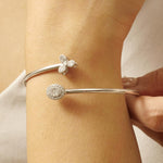 Load image into Gallery viewer, Floral Diamond Open Cuff Bracelet, 14K Solid Gold, Natural Diamond, Halo Statement Jewelry, Stackable Minimalist Bracelet, Everyday Bracelet