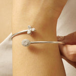 Load image into Gallery viewer, Floral Natural Diamond Open Cuff Bracelet: 14K Solid Gold Halo Minimalist Everyday Jewellery, Certified Jewelry