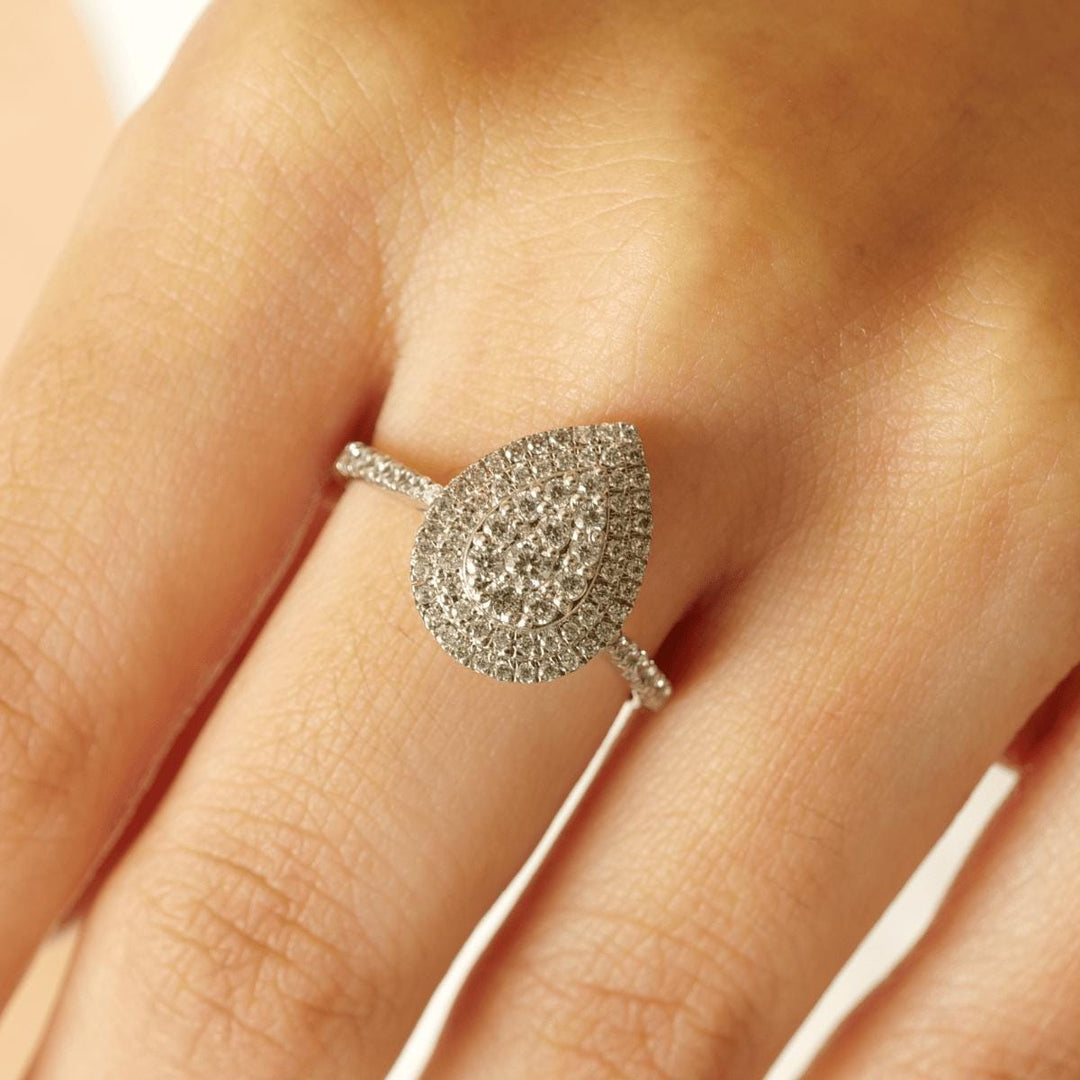Teardrop Halo Diamond Ring, Pear Shaped Ring, 14k Solid Gold, Natural Diamonds, Statement Cluster Ring, Proposal Ring, Gift For Her