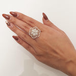 Load image into Gallery viewer, Flower Cluster Diamond Ring, 14k Solid Gold, Fancy Natural Diamonds, Halo Set Cocktail Ring, Statement Ring, Ready To Ship, IGI Certified