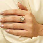 Load image into Gallery viewer, Floral Diamond Cluster Ring, 14k Solid Gold, Natural Diamonds, Illusion Dome Setting Ring, Two Toned Ring, Ready To Ship, Certified Jewelry