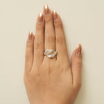 Load image into Gallery viewer, Mother of Pearl Diamond Ring, 14k Solid Gold, Natural Diamonds, Cocktail Leaf Ring, Two Toned Statement Jewelry, Ready To Ship