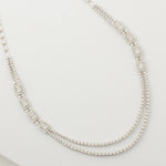 Load image into Gallery viewer, Layered Halo Diamond Necklace, 14k Solid Gold, Natural Diamonds, Bridal Baguette Illusion Statement Necklace, Wedding Stacking Jewelry