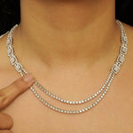 Load image into Gallery viewer, Layered Halo Diamond Necklace, 14k Solid Gold, Natural Diamonds, Bridal Baguette Illusion Statement Necklace, Wedding Stacking Jewelry