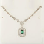 Load image into Gallery viewer, Halo Emerald Diamond Necklace, 14k Solid Gold, Natural Diamonds, Gemstone Bridal Art Deco Jewelry, Statement Wedding Neckalce