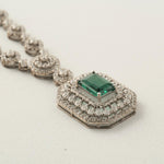 Load image into Gallery viewer, Halo Emerald Diamond Necklace, 14k Solid Gold, Natural Diamonds, Gemstone Bridal Art Deco Jewelry, Statement Wedding Neckalce