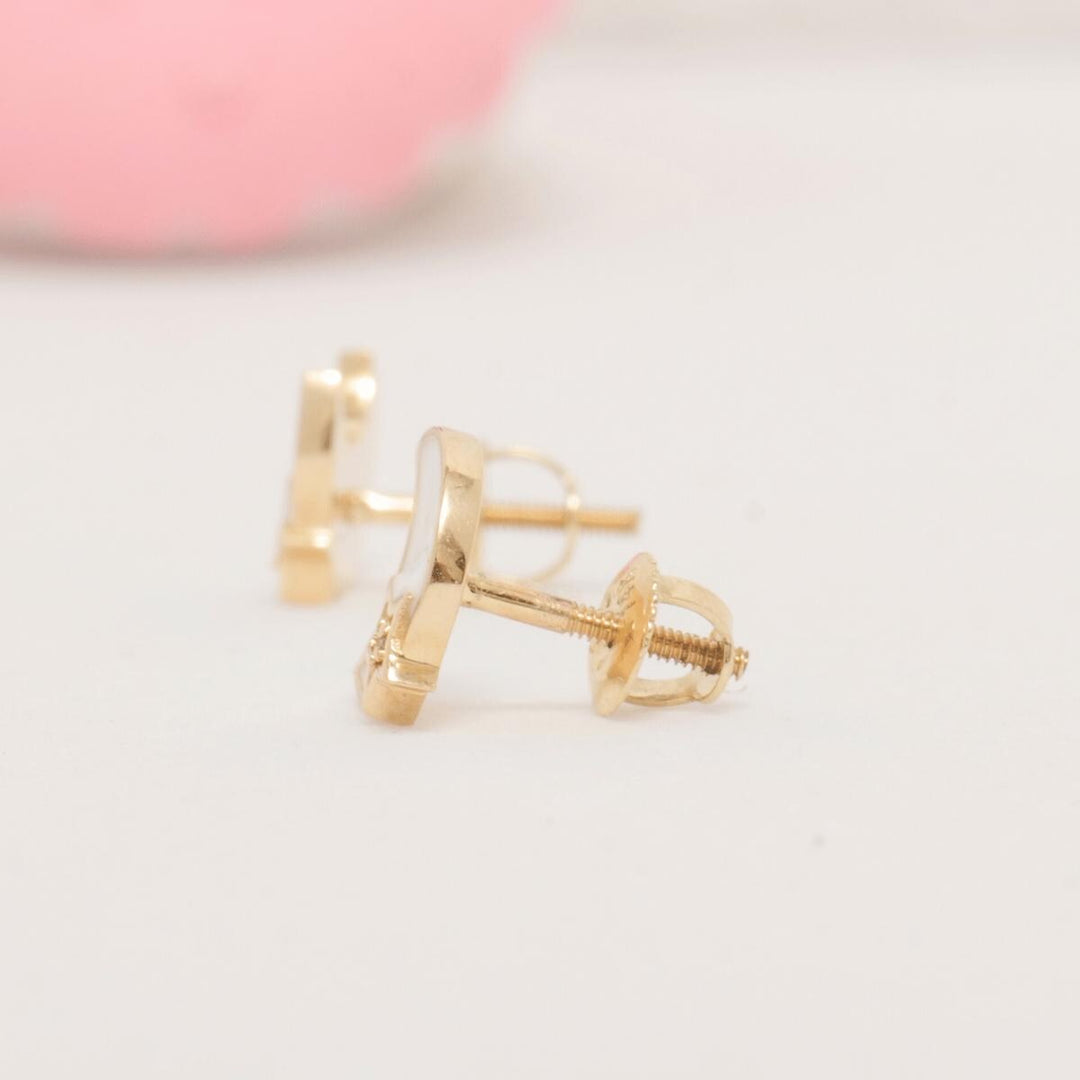 Moon and Star Diamond Kids Earrings, 14k Solid Gold, Natural Diamond, Minimalist Celestial Enamel Jewelry, Gift for toddlers, girls, and kid