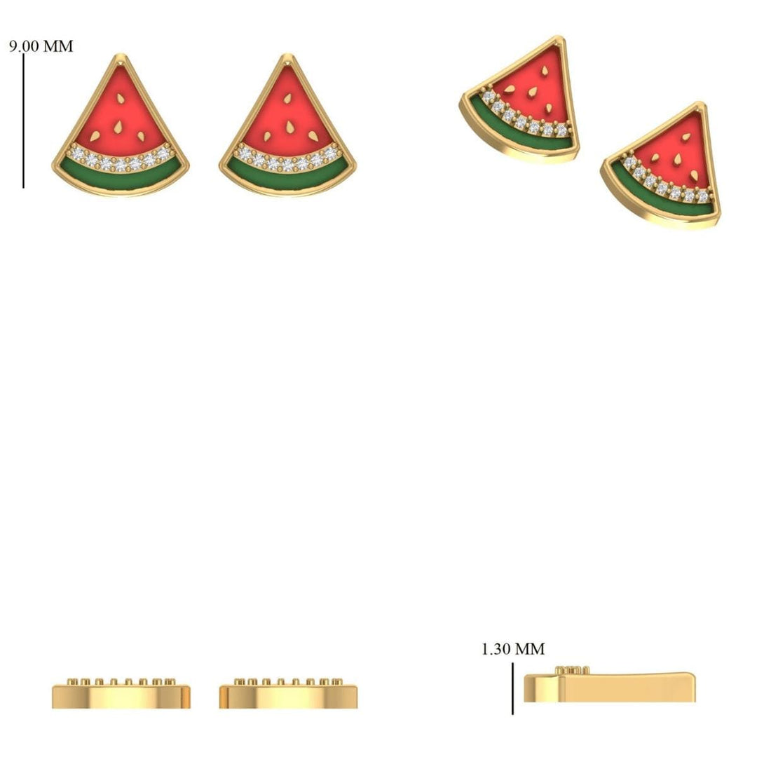 Kids Watermelon Diamond Earrings, 14k Solid Gold, Colorful Enamel Studs, Natural Diamonds, Gift for toddlers/girls/kids, Ready To Ship