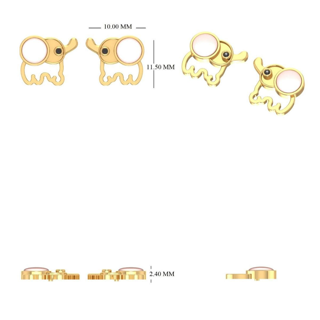 Kids Elephant Diamond Earrings, 14k Solid Gold, Natural Diamonds, Mother of Pearl Jewelry, Everyday Gift for toddlers/girls, Ready To Ship