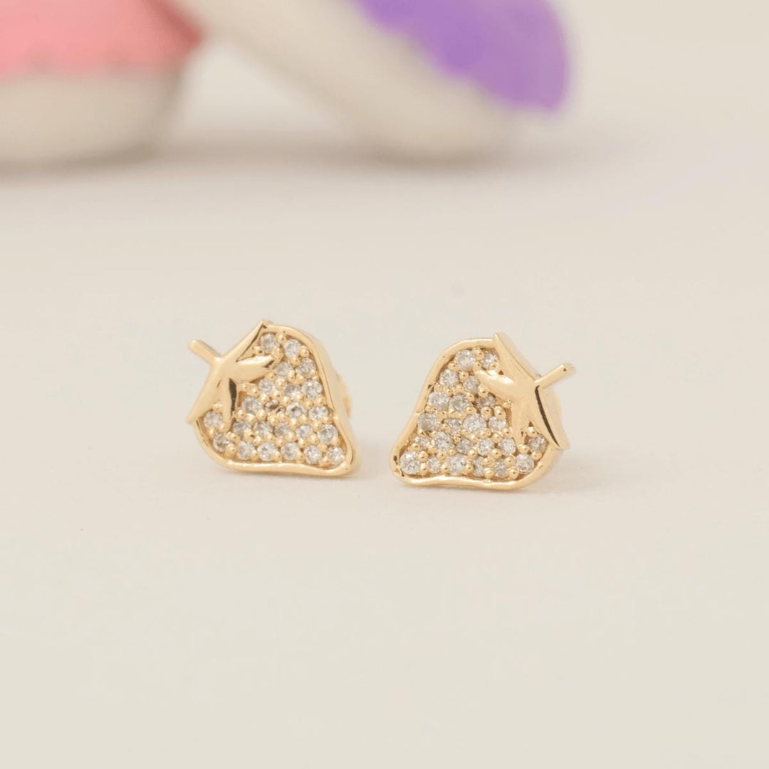 Kids Strawberry Diamond Stud Earrings, 14k Solid Gold, Natural Diamond, Fruit Kids Jewelry, Gift for girls, Ready To Ship, HRD Certified