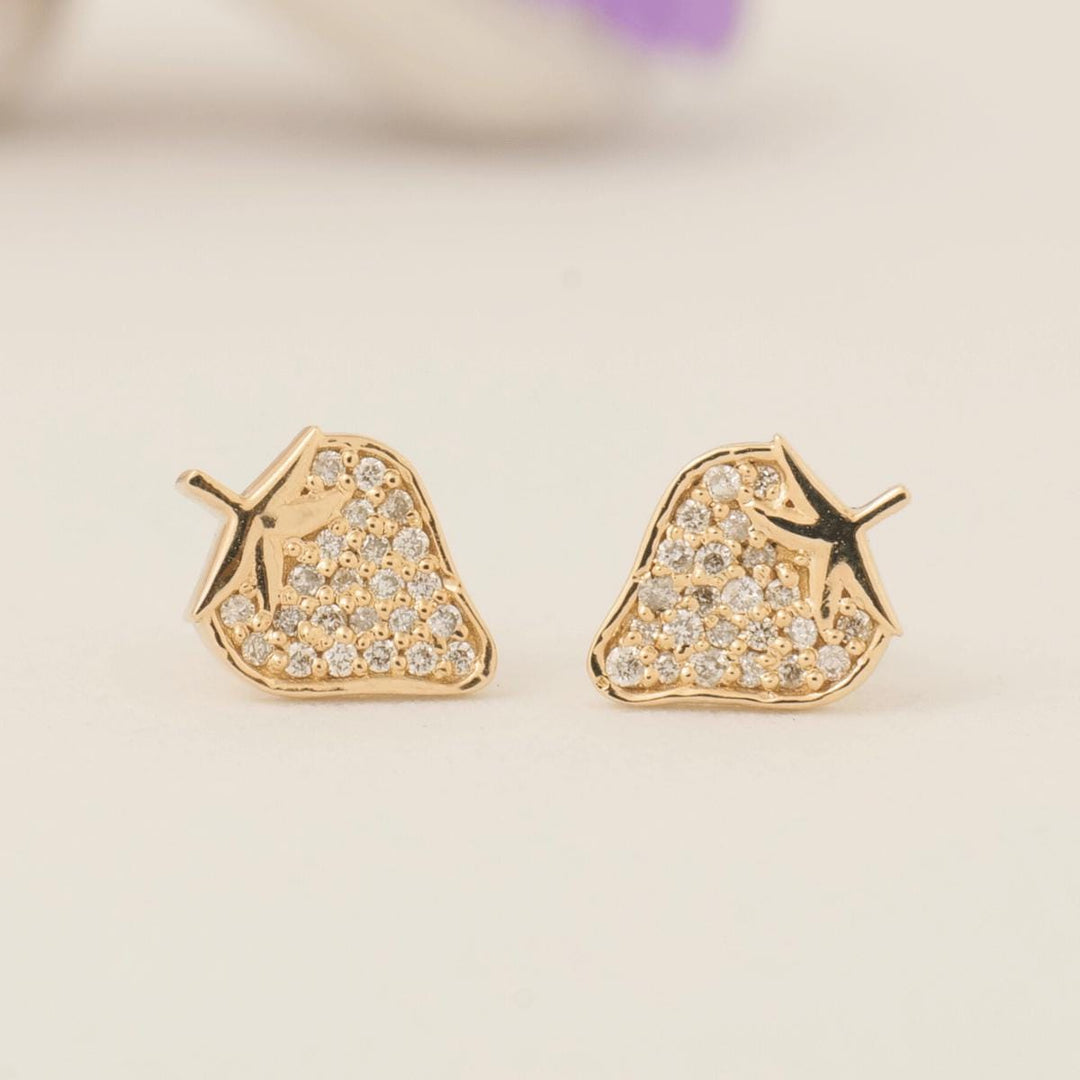 Kids Strawberry Diamond Stud Earrings, 14k Solid Gold, Natural Diamond, Fruit Kids Jewelry, Gift for girls, Ready To Ship, HRD Certified