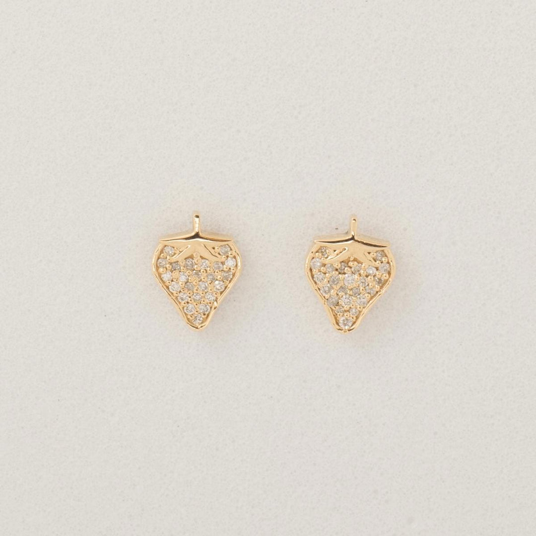 Kids Strawberry Diamond Stud Earrings, 14k Solid Gold, Natural Diamond, Fruit Kids Jewelry, Gift for girls, Ready To Ship, HRD Certified