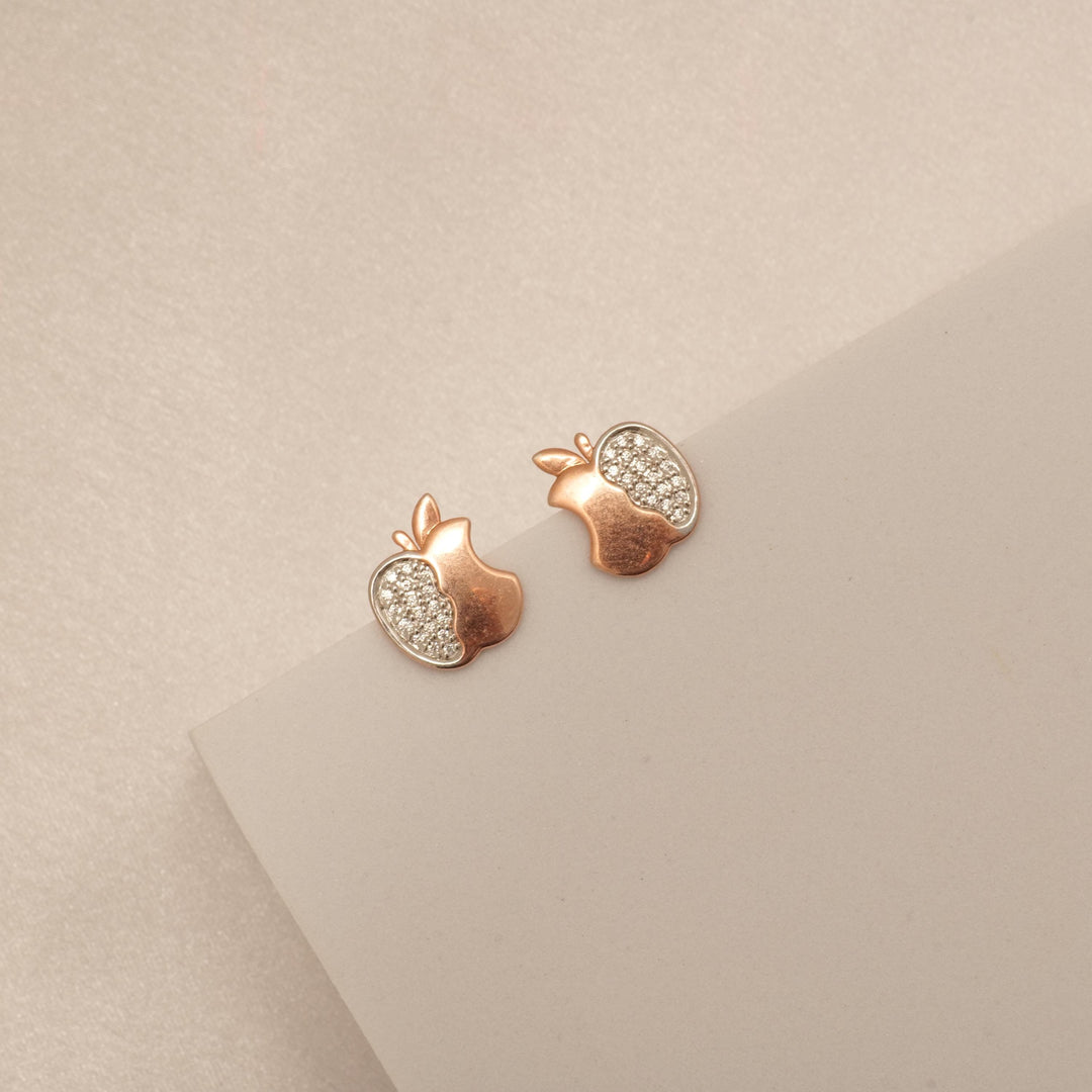 Apple Diamond Stud Earrings, 14k Solid Gold, Natural Diamonds, Cluster Pave Setting, Everyday Earrings, Women's Day Gift