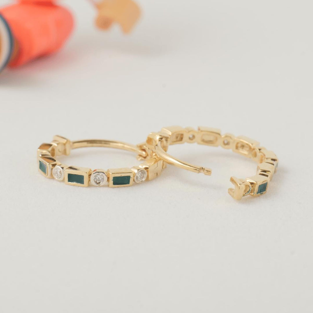 Kids Enamel Diamond Hoops, 14k Solid Gold, Natural Diamond, Geometric Earrings, Minimalist Everyday Jewelry, Gift for toddlers, girls & kids