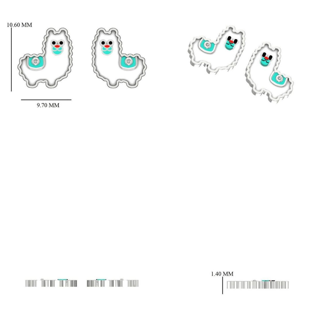 Kids Llama Diamond Earrings, 14k Solid Gold, Natural Diamonds, Enamel Animal Studs, Gift for toddlers/girls/kids, Ready To Ship