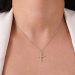Load image into Gallery viewer, Diamond Cross Pendant, 14k Solid Gold, Natural Diamonds, Religious Adjustable Necklace, Everyday Stacking Jewelry, Baptism Gift