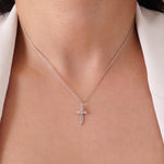 Load image into Gallery viewer, Cross Diamond Pendant, 14k Solid Gold, Natural Diamonds, Religious Adjustable Necklace, Everyday Jewelry, Minimalistic Stacking Pendant