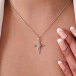 Load image into Gallery viewer, Star Cross Diamond Cluster Pendant,14k Solid Gold, Natural Diamonds, Cross Necklace with Adjustable Chain, Minimalistic Everyday Jewelry