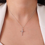Load image into Gallery viewer, Diamond Cluster Cross Pendant, 14k Solid Gold, Natural Diamond, IGI Certified, Religious Adjustable Necklace, Everyday Jewelry, Gift for Her