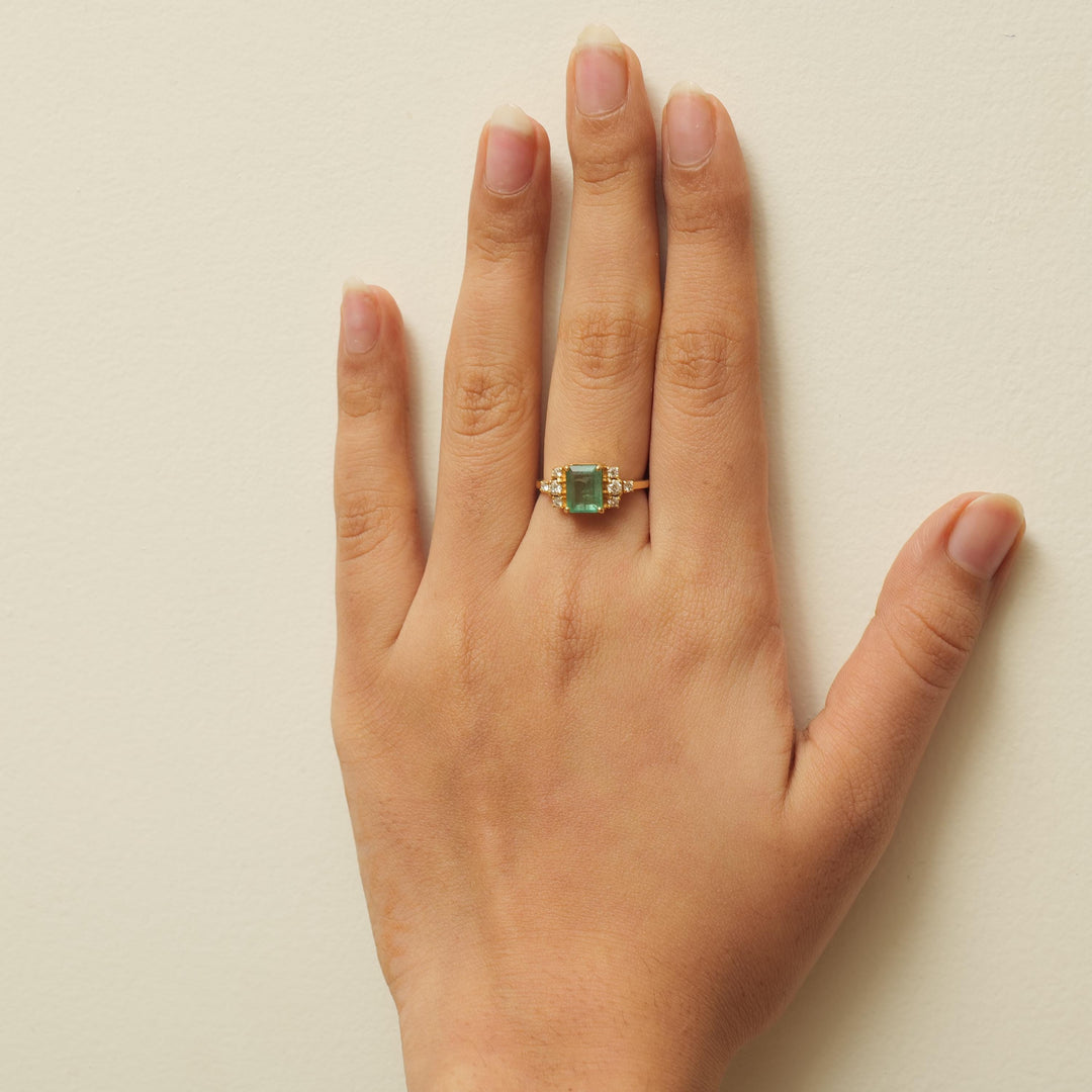 Emerald Diamond Ring, Gemstone Engagement Ring, 14K Solid Gold, Natural Diamonds, Wedding Promise Ring, Statement Ring, Gift For Her