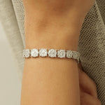 Load image into Gallery viewer, Floral Cluster Diamond Tennis Bracelet, 14K Solid Gold, Natural Diamonds, Illusion Statement Bracelet, Bridal Stackable Jewelry