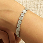 Load image into Gallery viewer, Floral Cluster Diamond Tennis Bracelet, 14K Solid Gold, Natural Diamonds, Illusion Statement Bracelet, Bridal Stackable Jewelry