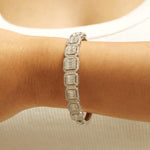 Load image into Gallery viewer, Square Halo Diamond Bracelet, 14k Solid Gold, Natural Diamonds, Illusion Cocktail Bangle, Baguette Pave Jewelry, Bridal Statement Jewelry