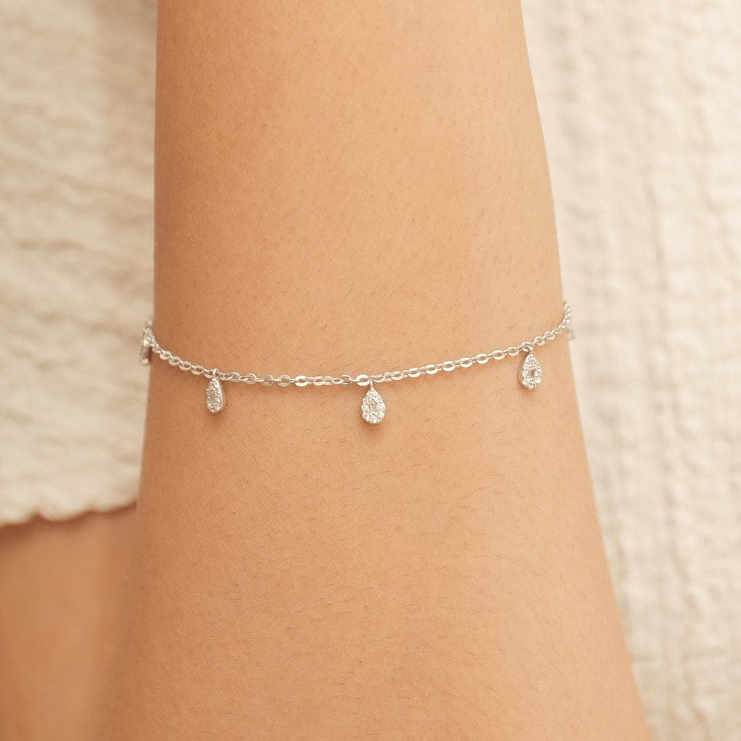 Charm Diamond Chain Bracelet, 14K Solid Gold, Natural Diamonds, Heart and Teardrop Bracelet, Stackable Minimalist Bracelet, Everyday Jewelry