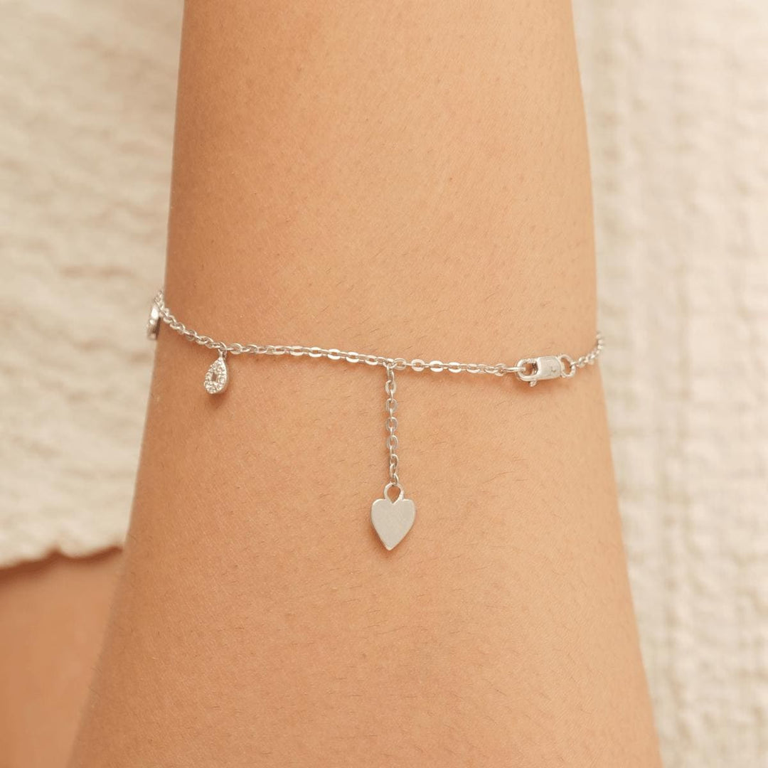 Charm Diamond Chain Bracelet, 14K Solid Gold, Natural Diamonds, Heart and Teardrop Bracelet, Stackable Minimalist Bracelet, Everyday Jewelry